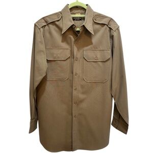 Vintage 50s Army Regulation Officer Shirt 15.5x33 Military Uniform Khaki FLAWS